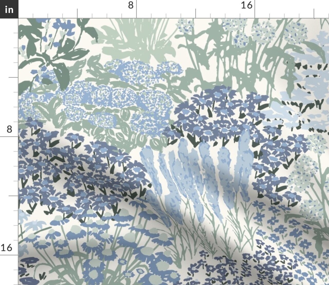 Botanical Meadow Blue Flowers Summer Florals Cottagecore Elegant Custom Printed Fabric by Spoonflower Various Fabrics by the Yard or Fat Quarter
